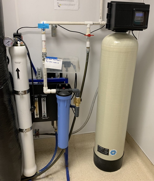 Beige and Blue Water Softener