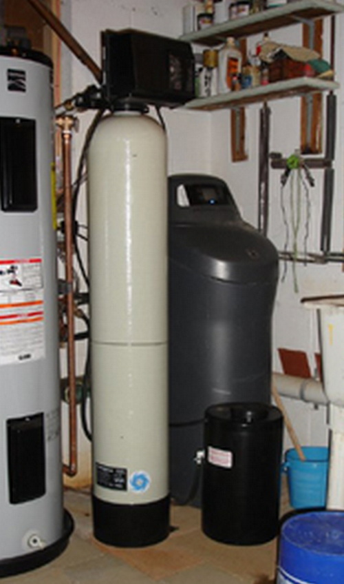 Beige and Black Water Softener